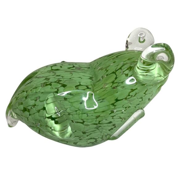 Hand Blown Glass Frog Paperweight Green and Clear Speckle Swirl Design - Picture 9 of 10